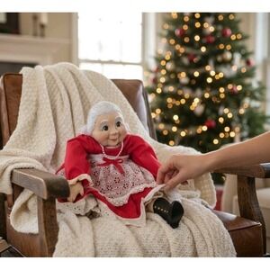 Mrs Santa Claus Christmas Doll 21" Porcelain Hair Holiday Decoration Large Size